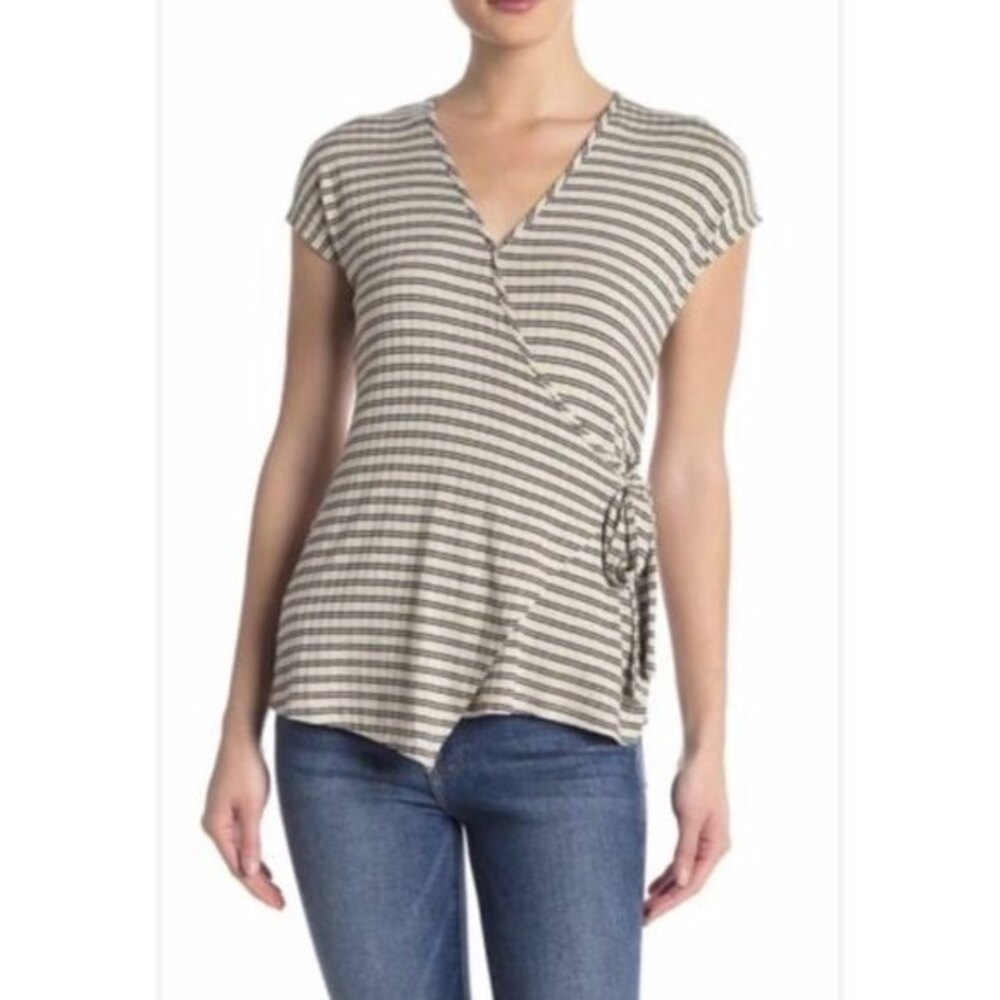 Bobeau Striped Women’s Ribbed‎ Wrap Top.